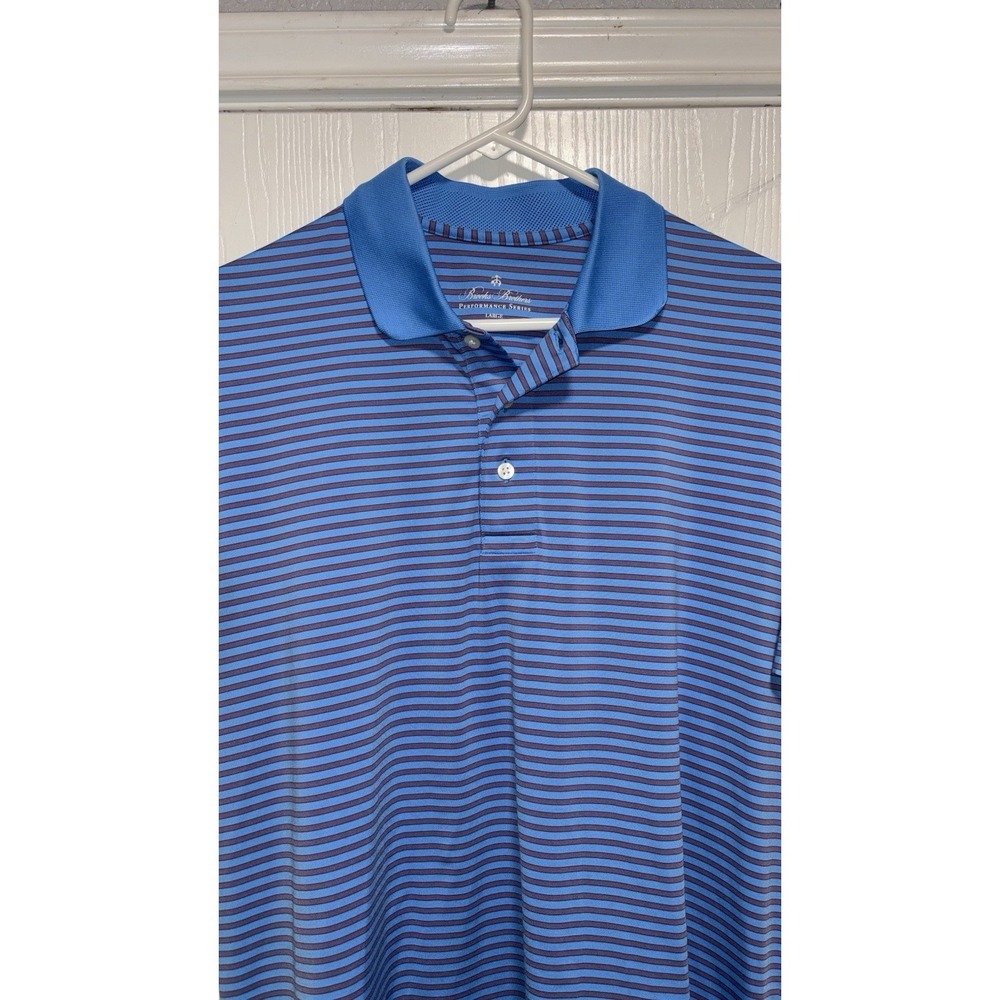 Brooks Brothers Men's Shirt Golf Performance Polo Striped Blue SS Large